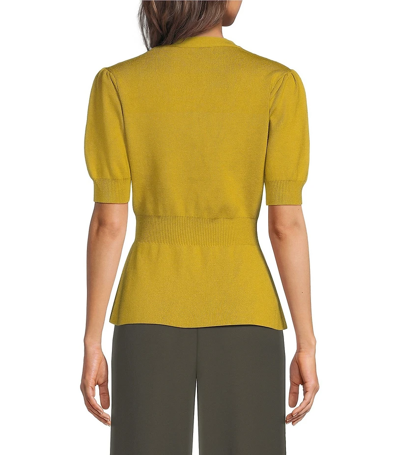 Skies Are Blue Petite Size V-Neck Short Sleeve Ribbed Knit Cardigan Top