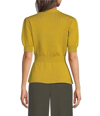 Skies Are Blue Petite Size V-Neck Short Sleeve Ribbed Knit Cardigan Top
