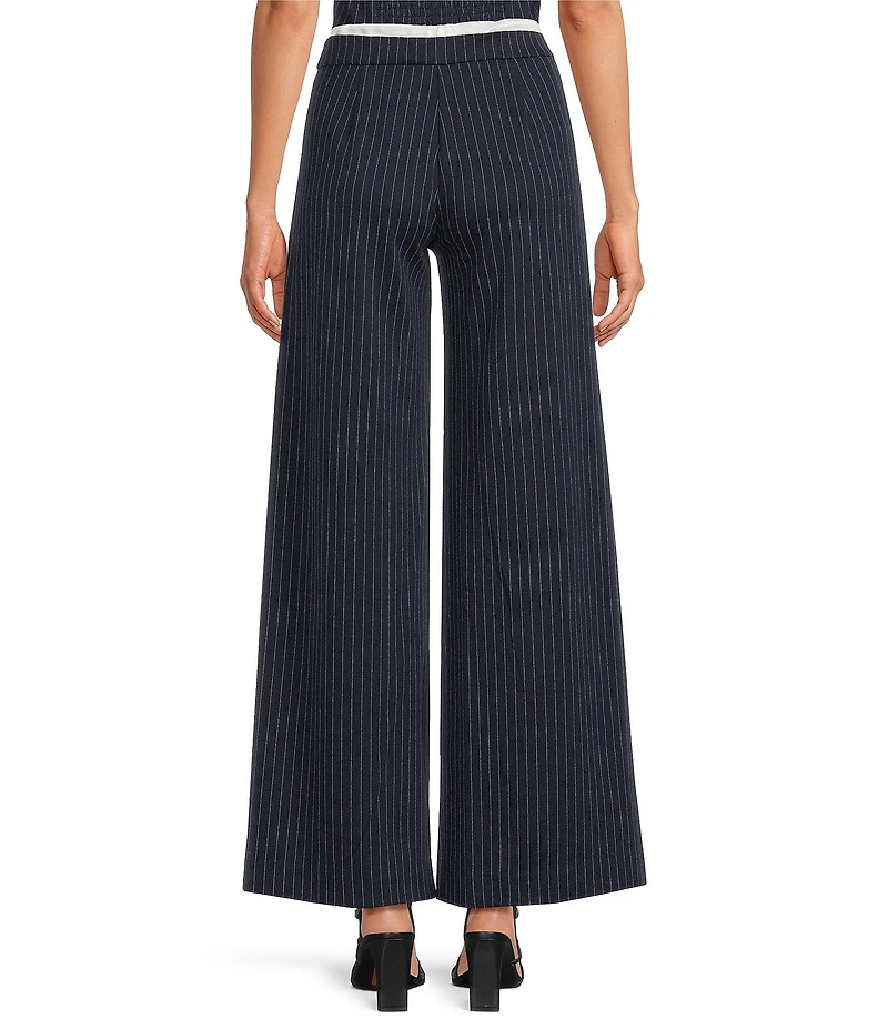 Skies Are Blue Pinstripe Double Waist Wide Leg Coordinating Trouser Pants