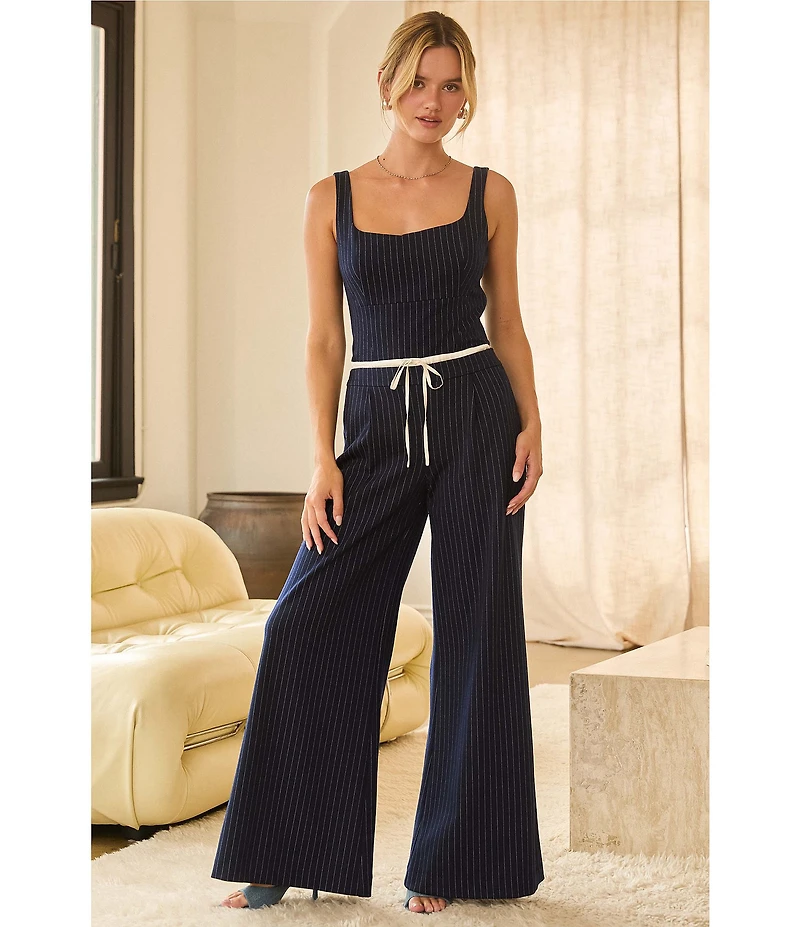 Skies Are Blue Pinstripe Double Waist Wide Leg Coordinating Trouser Pants
