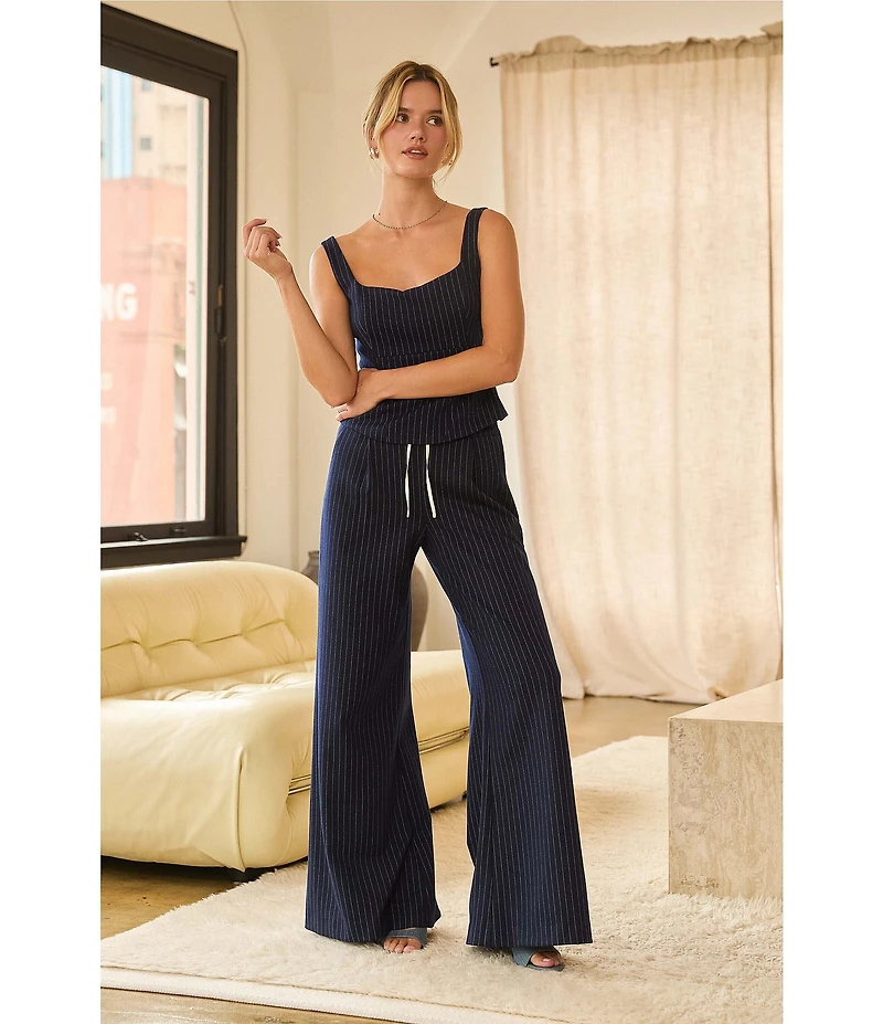 Skies Are Blue Pinstripe Double Waist Wide Leg Coordinating Trouser Pants