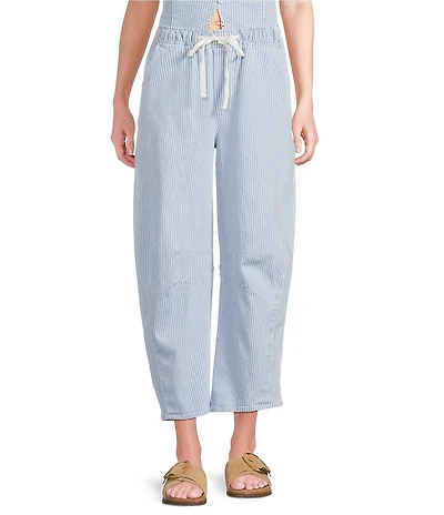 Skies Are Blue Pinstripe High-Rise Barrel Leg Washed Denim Coordinating Pants