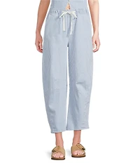 Skies Are Blue Pinstripe High-Rise Barrel Leg Washed Denim Coordinating Pants