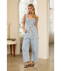 Skies Are Blue Pinstripe High-Rise Barrel Leg Washed Denim Coordinating Pants