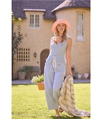 Skies Are Blue Pinstripe High-Rise Barrel Leg Washed Denim Coordinating Pants