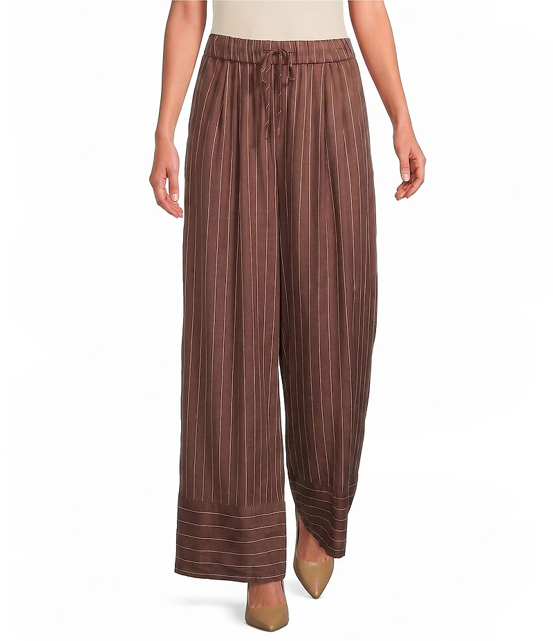 Skies Are Blue Pinstripe Printed Drawstring Waist Wide Leg Coordinating Pants