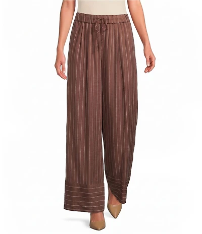 Skies Are Blue Pinstripe Printed Drawstring Waist Wide Leg Coordinating Pants