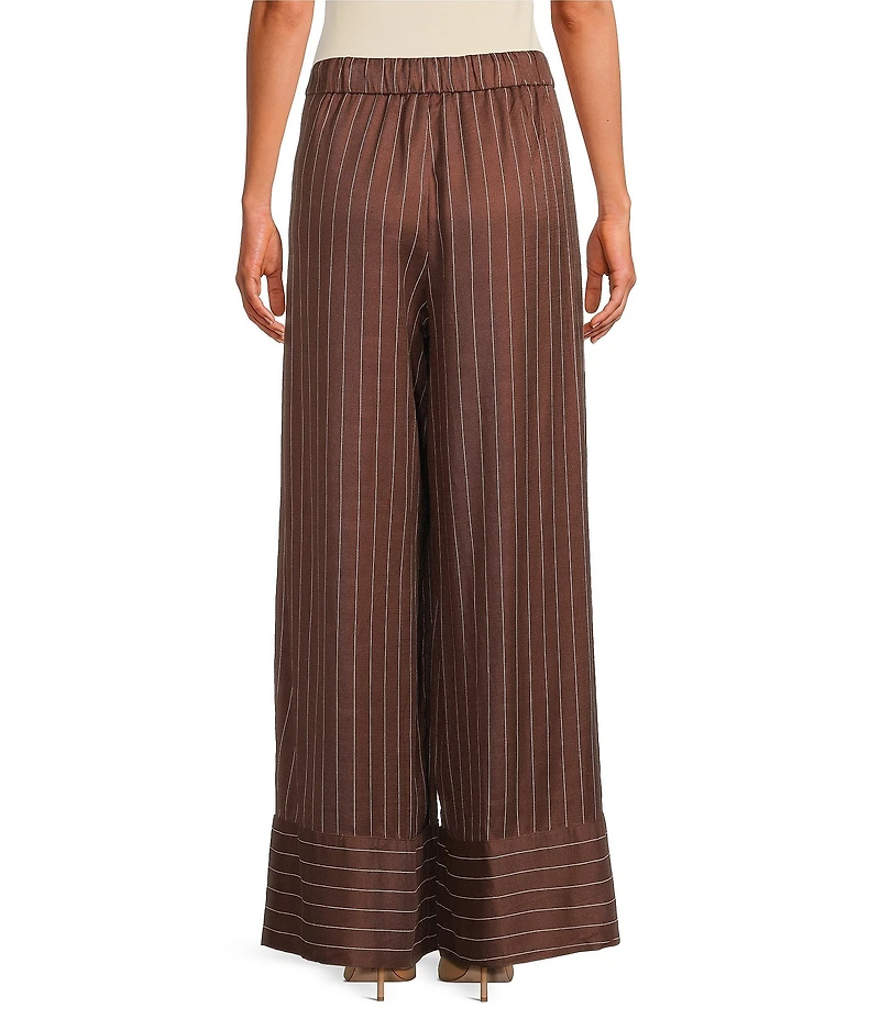Skies Are Blue Pinstripe Printed Drawstring Waist Wide Leg Coordinating Pants
