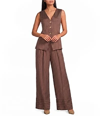 Skies Are Blue Pinstripe Printed Drawstring Waist Wide Leg Coordinating Pants