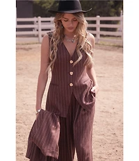 Skies Are Blue Pinstripe Printed Drawstring Waist Wide Leg Coordinating Pants