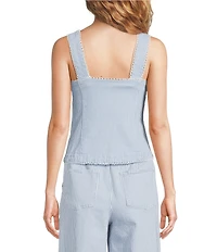 Skies Are Blue Pinstripe Sweetheart Neck Sleeveless Washed Denim Coordinating Vest Top
