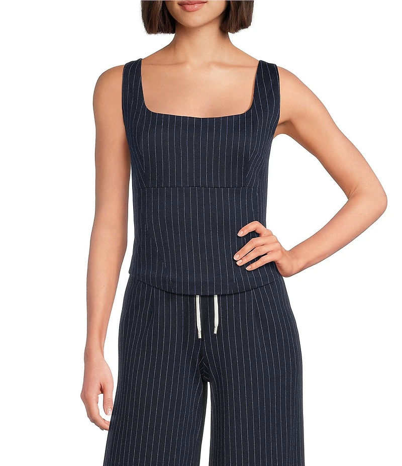 Skies Are Blue Pinstripe Sweetheart Neckline Sleeveless Coordinating Top