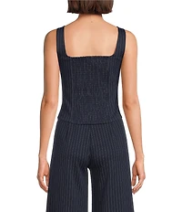 Skies Are Blue Pinstripe Sweetheart Neckline Sleeveless Coordinating Top