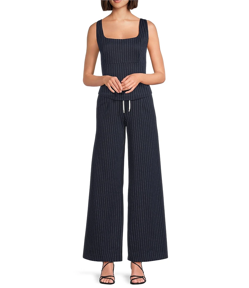 Skies Are Blue Pinstripe Sweetheart Neckline Sleeveless Coordinating Top