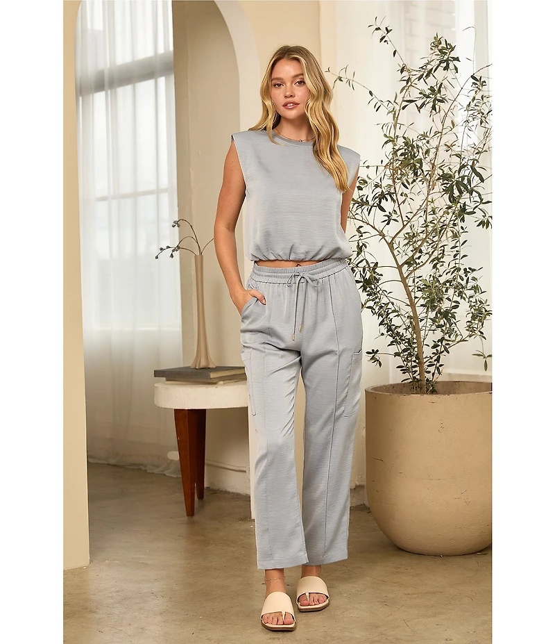Skies Are Blue Pintuck Drawstring Coordinating Cargo Pants