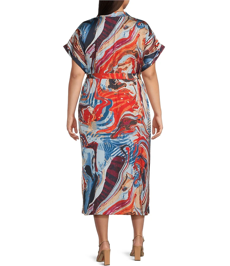 Skies Are Blue Plus Abstract Printed Short Sleeve Shirtdress