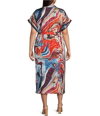 Skies Are Blue Plus Abstract Printed Short Sleeve Shirtdress