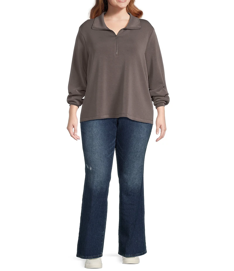 Skies Are Blue Plus Size Brushed Modal Blend Long Sleeve Quarter Zip Top