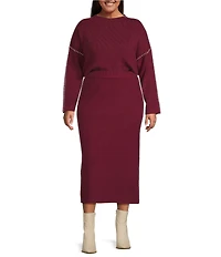 Skies Are Blue Plus Contrast Blanket Stitch Knit Midi Coordinating Skirt