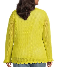 Skies Are Blue Plus Crochet Long Sleeve Scalloped Hem Sweater