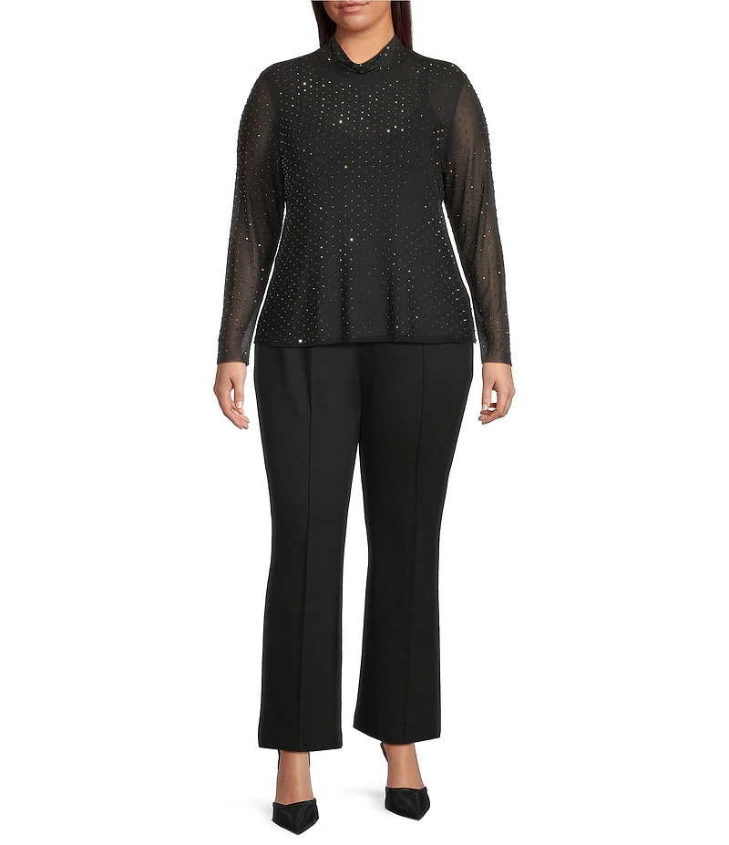 Skies Are Blue Plus Embellished Mock Neck Long Sleeve Mesh Top