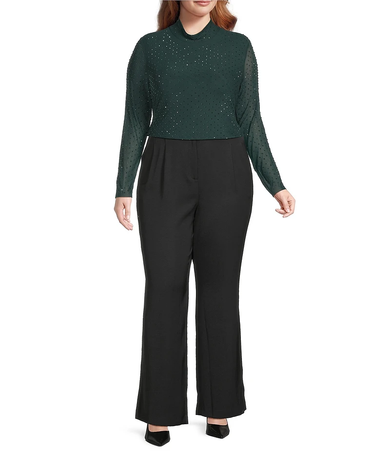 Skies Are Blue Plus Embellished Mock Neck Long Sleeve Mesh Top