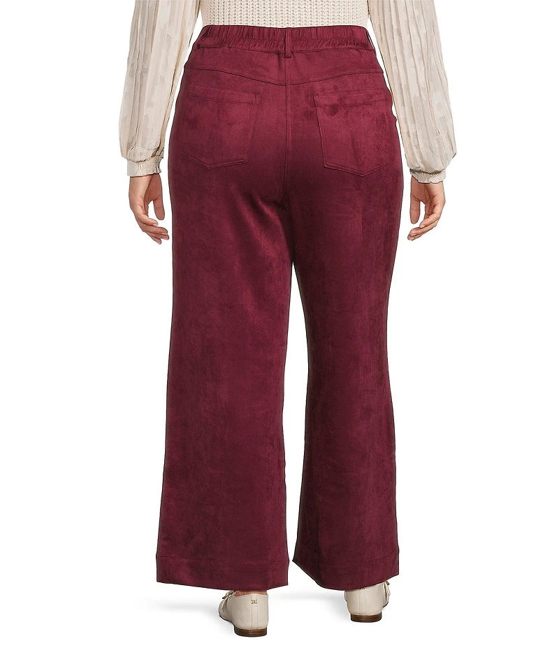 Skies Are Blue Plus Faux Suede High Waist Patch Pocket Wide Leg Pants