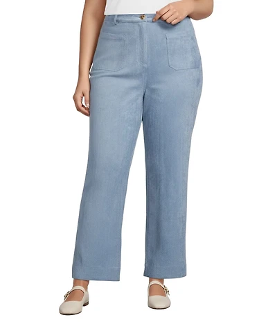 Skies Are Blue Plus Faux Suede High Waist Patch Pocket Wide Leg Pants
