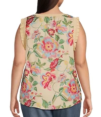 Skies Are Blue Plus Floral Ribbed Ruffled Tank Top