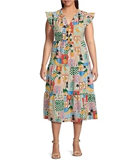 Skies Are Blue Plus Flutter Sleeve Printed Midi Dress