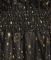 Skies Are Blue Plus Foil Star Print Round Neck Long Sleeve Mesh Tiered Dress