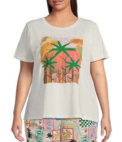 Skies Are Blue Plus Palm Tree Graphic Short Sleeve T-Shirt