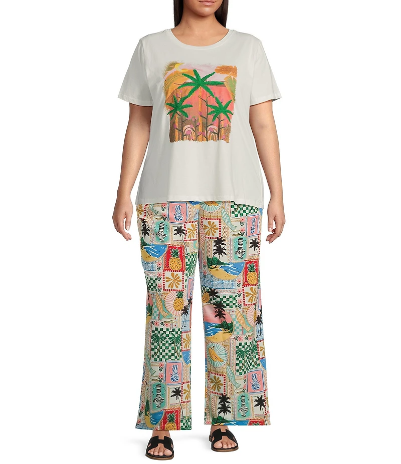 Skies Are Blue Plus Palm Tree Graphic Short Sleeve T-Shirt
