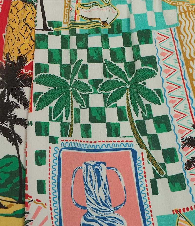 Skies Are Blue Plus High Rise Postcard Printed Coordinating Wide Leg Pants