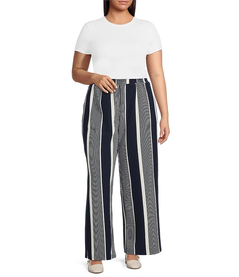 Skies Are Blue Plus High Rise Variegated Stripe Wide Leg Knit Coorinating Pants