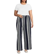 Skies Are Blue Plus High Rise Variegated Stripe Wide Leg Knit Coorinating Pants