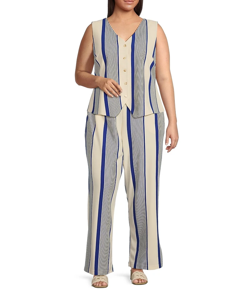 Skies Are Blue Plus High Rise Variegated Stripe Wide Leg Knit Coorinating Pants