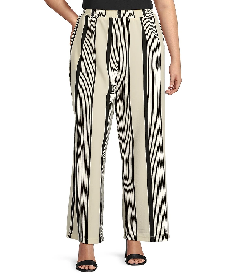Skies Are Blue Plus High Rise Variegated Stripe Wide Leg Knit Coorinating Pants