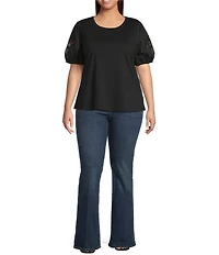 Skies Are Blue Plus Size Knit Puff Sleeve Embroidered Top