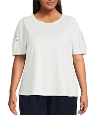 Skies Are Blue Plus Size Knit Puff Sleeve Embroidered Top