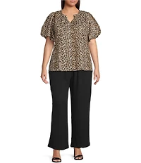 Skies Are Blue Plus Size Leopard Print Poplin Puff Sleeve Top
