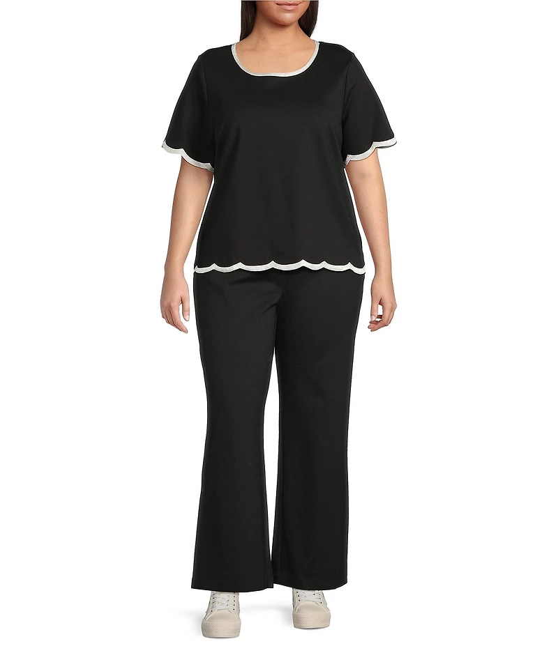 Skies Are Blue Plus Ponte Knit High Waist Wide Leg Pants