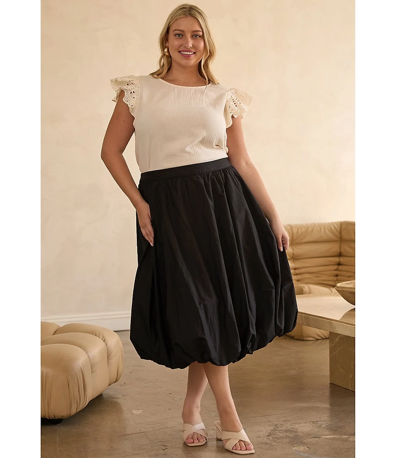 Skies Are Blue Plus Size Poplin Bubble Midi Skirt