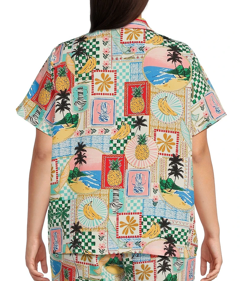 Skies Are Blue Plus Postcard Printed Short Sleeve Woven Coordinating Shirt