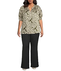 Skies Are Blue Plus Printed Split V-Neck Short Sleeve Top