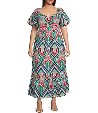 Skies Are Blue Plus Size Abstract Print Tiered Midi Dress