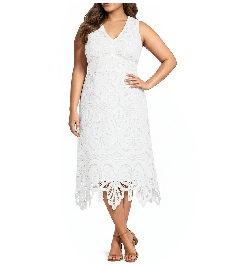 Skies Are Blue Plus Size All Over Lace V-Neck Sleeveless Midi Dress