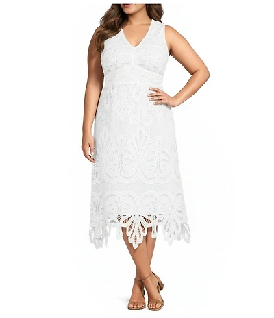 Skies Are Blue Plus Size All Over Lace V-Neck Sleeveless Midi Dress