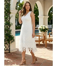 Skies Are Blue Plus Size All Over Lace V-Neck Sleeveless Midi Dress