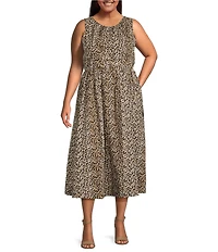 Skies Are Blue Plus Size Animal Printed Sleeveless Drop Waist Poplin Midi Dress